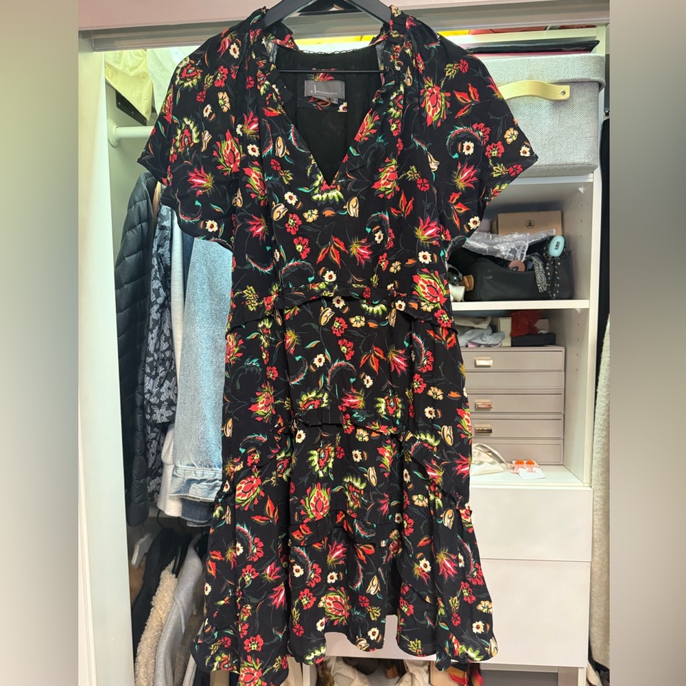 Anthropologie Black Dress with Colorful Floral Print